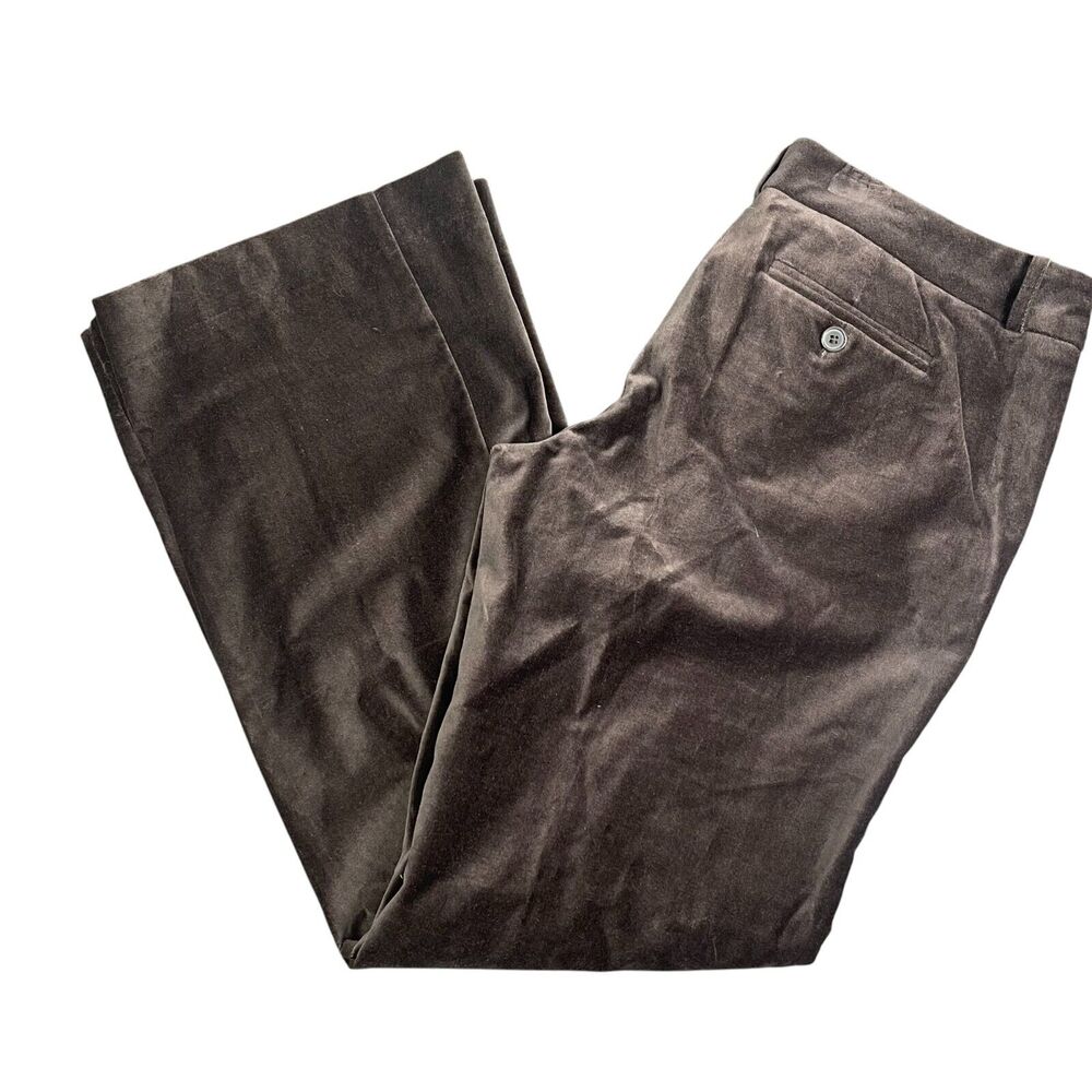 Women's Stretch Brown Velour Wide Leg Flare Dress Pants Size 6 Mid Rise Office